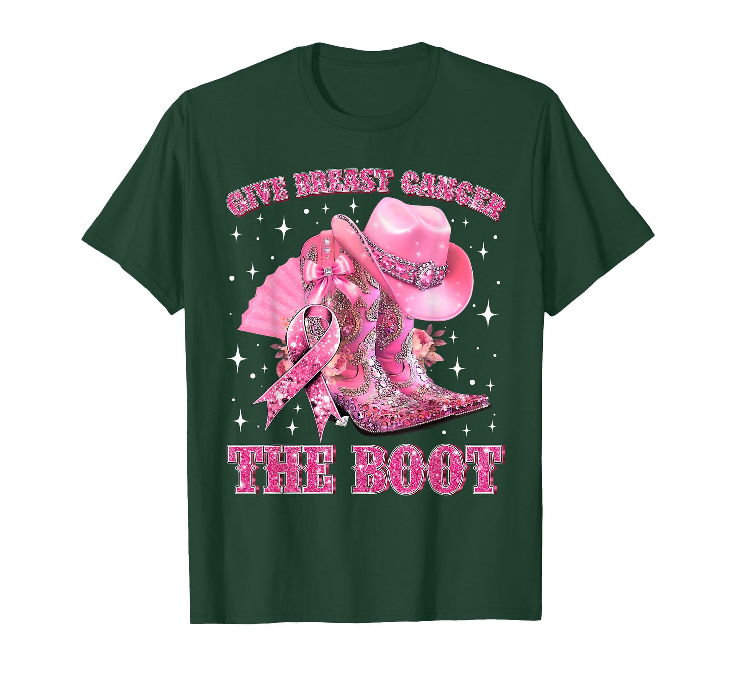 Cowgirl Western Give Breast Cancer The Boot Pink Ribbon T-Shirt