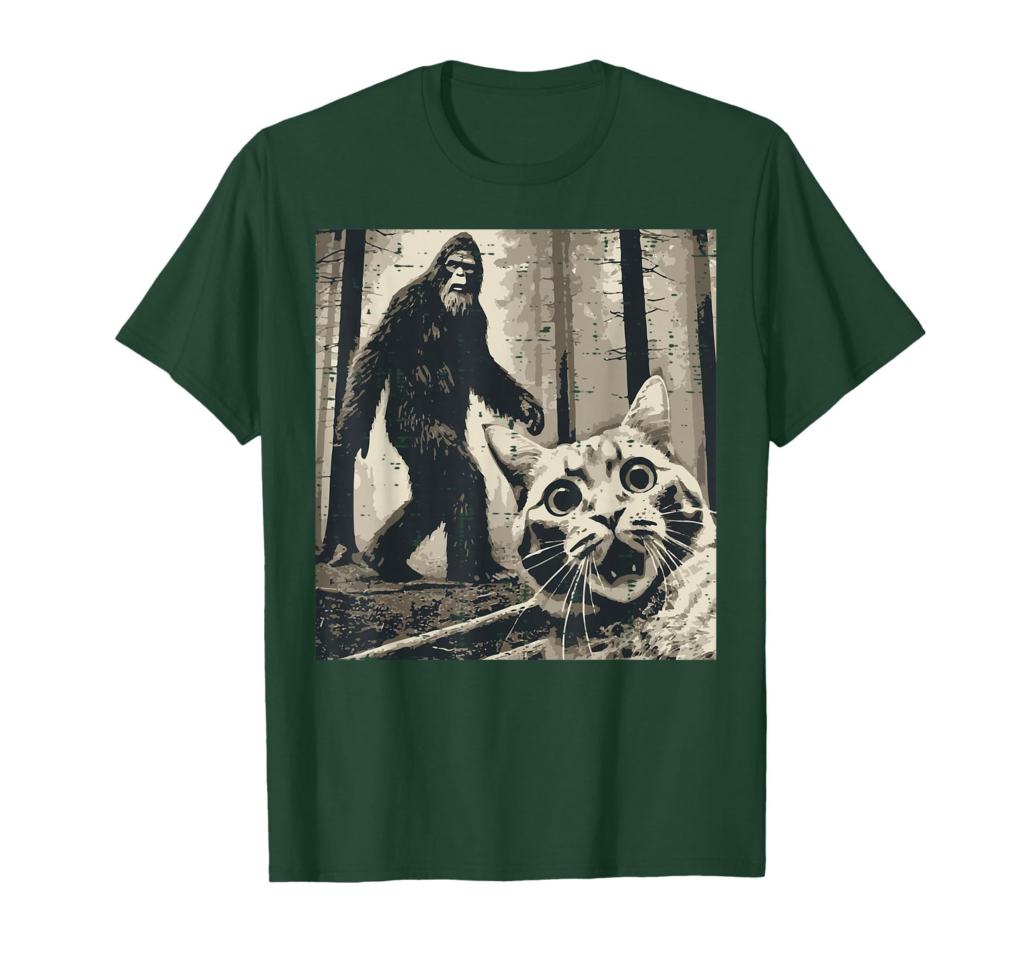 Bigfoot Sasquatch Cat Selfie Funny Meme Kitty Men Women Kids T-Shirt