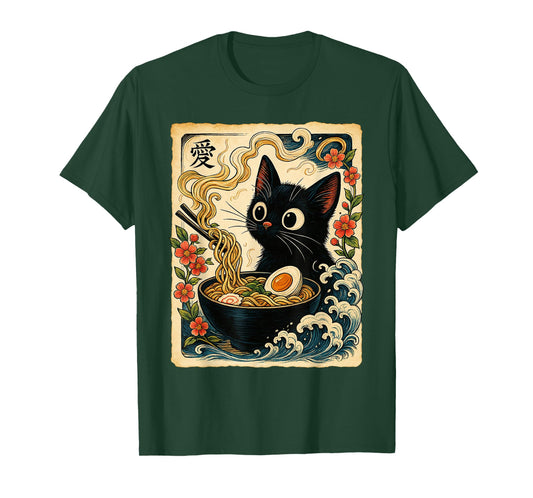 Funny Cat Ramen Japanese Noodles Kawaii Anime Kitten Kitty T-Shirt