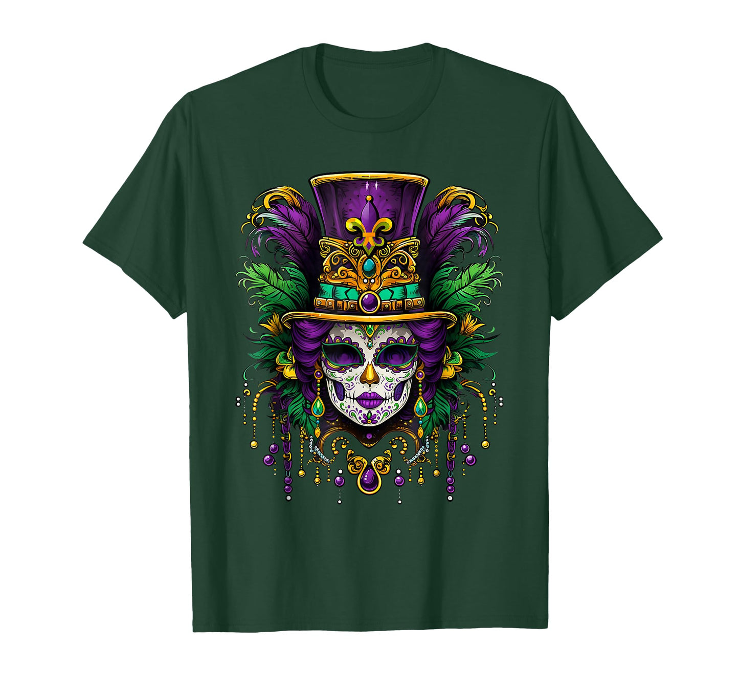 Mardi Gras Mask Feathers Carnival New Orleans Fleur De Lis T-Shirt