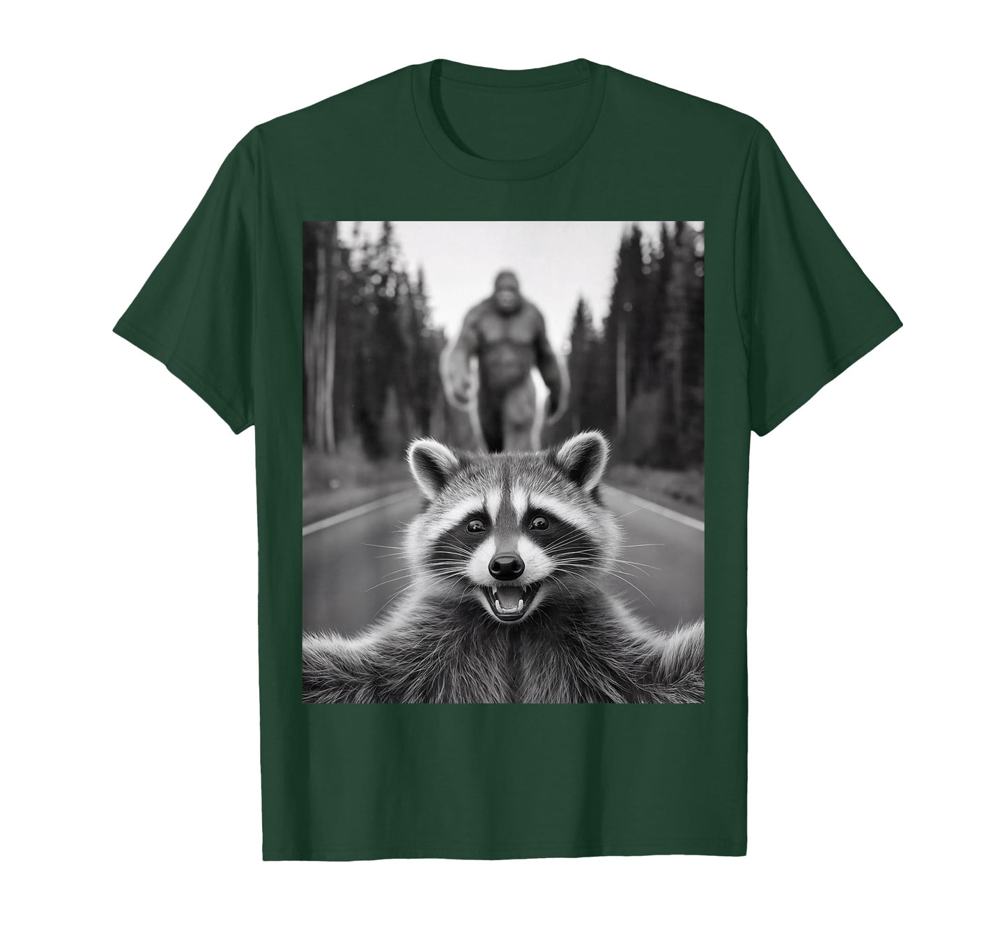 Scared Raccoon Selfie With Sasquatch Bigfoot , Funny Raccoon T-Shirt