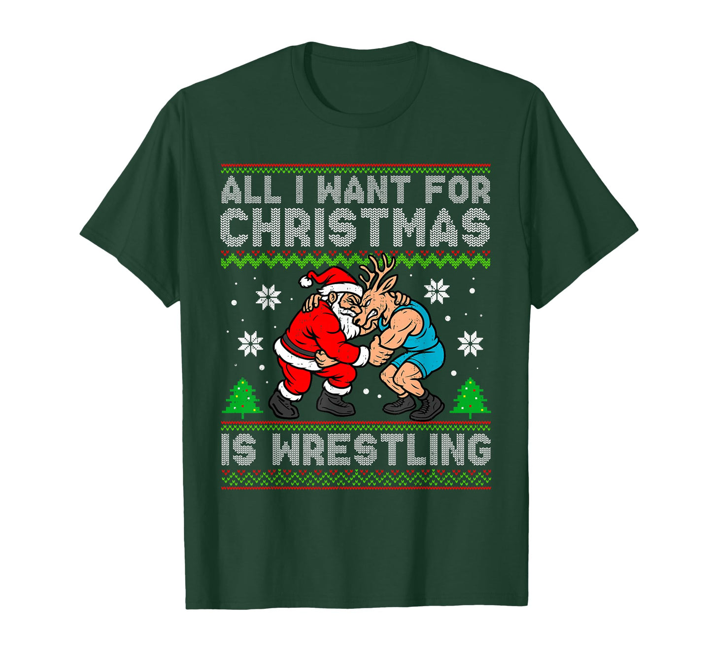 Funny Wrestling Santa Reindeer Ugly Christmas Wrestler Xmas T-Shirt