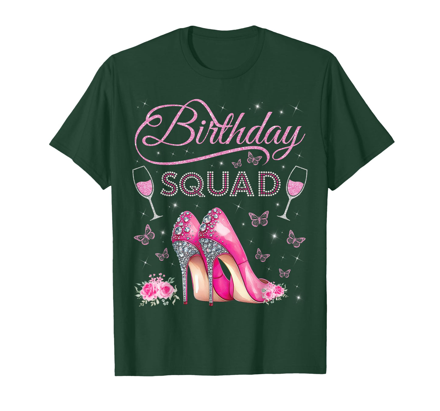 Birthday Squad High Heels Butterflies Diva Squad Bday Crew T-Shirt