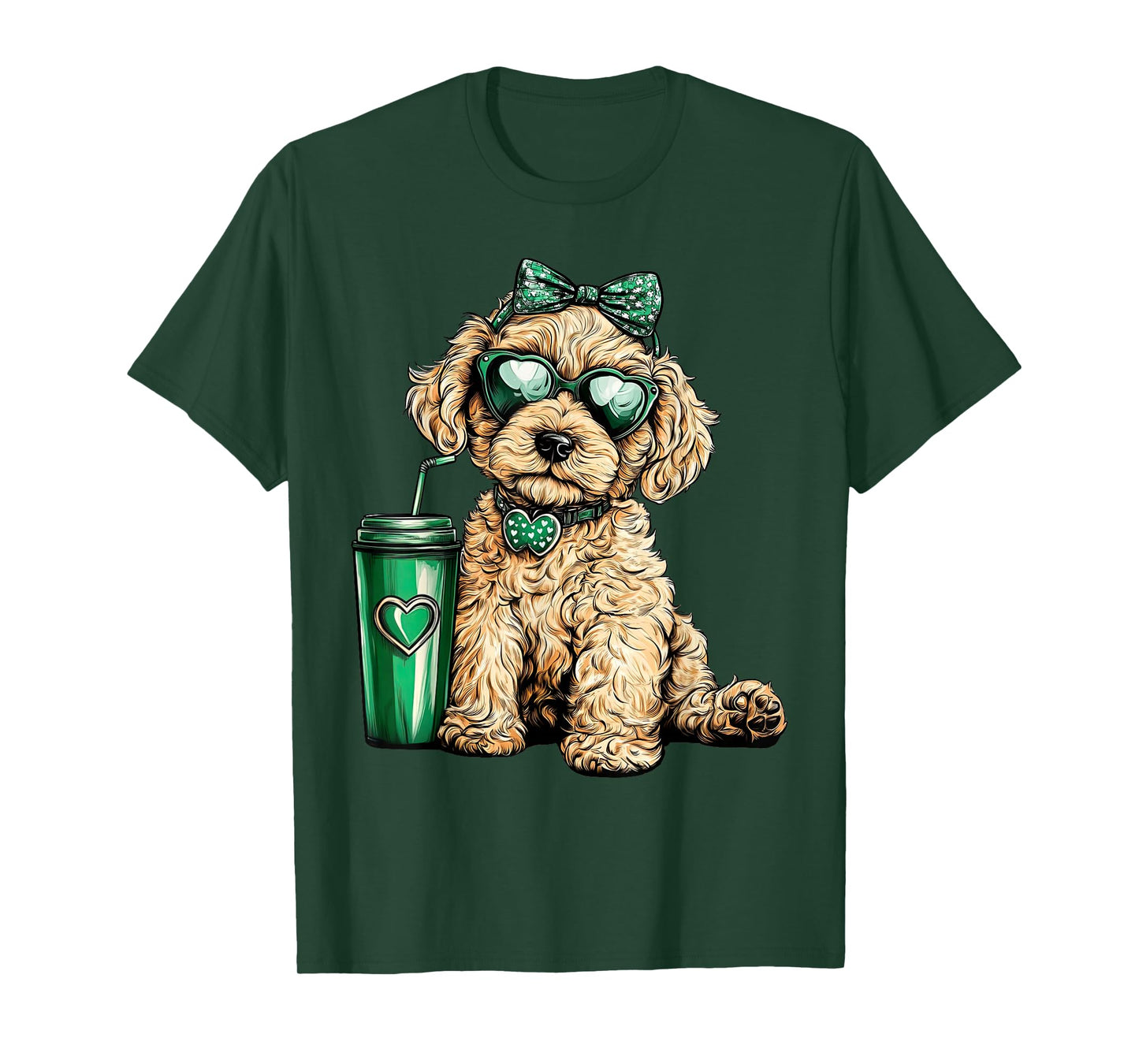 St Patricks Day Golden Doodle Sunglasses Coffee Irish Dog T-Shirt