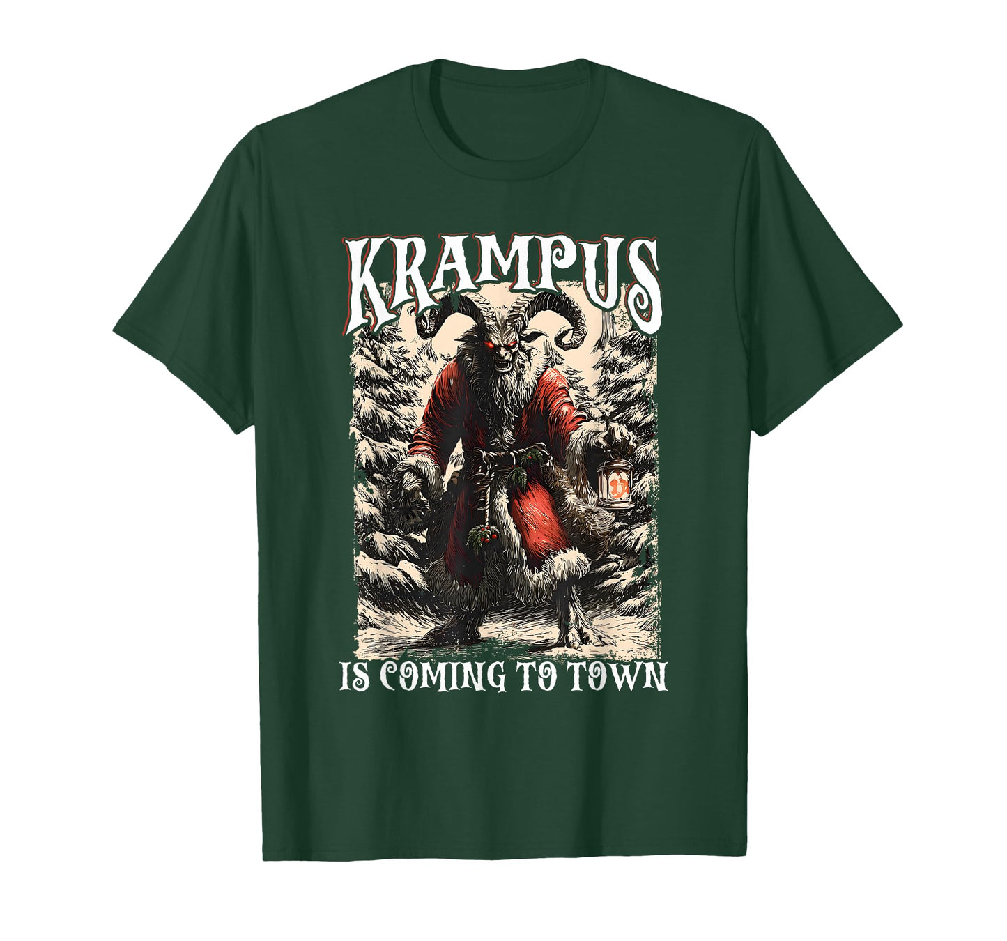 Retro Creepmas Krampus is Coming to Town Dark Humor Xmas T-Shirt