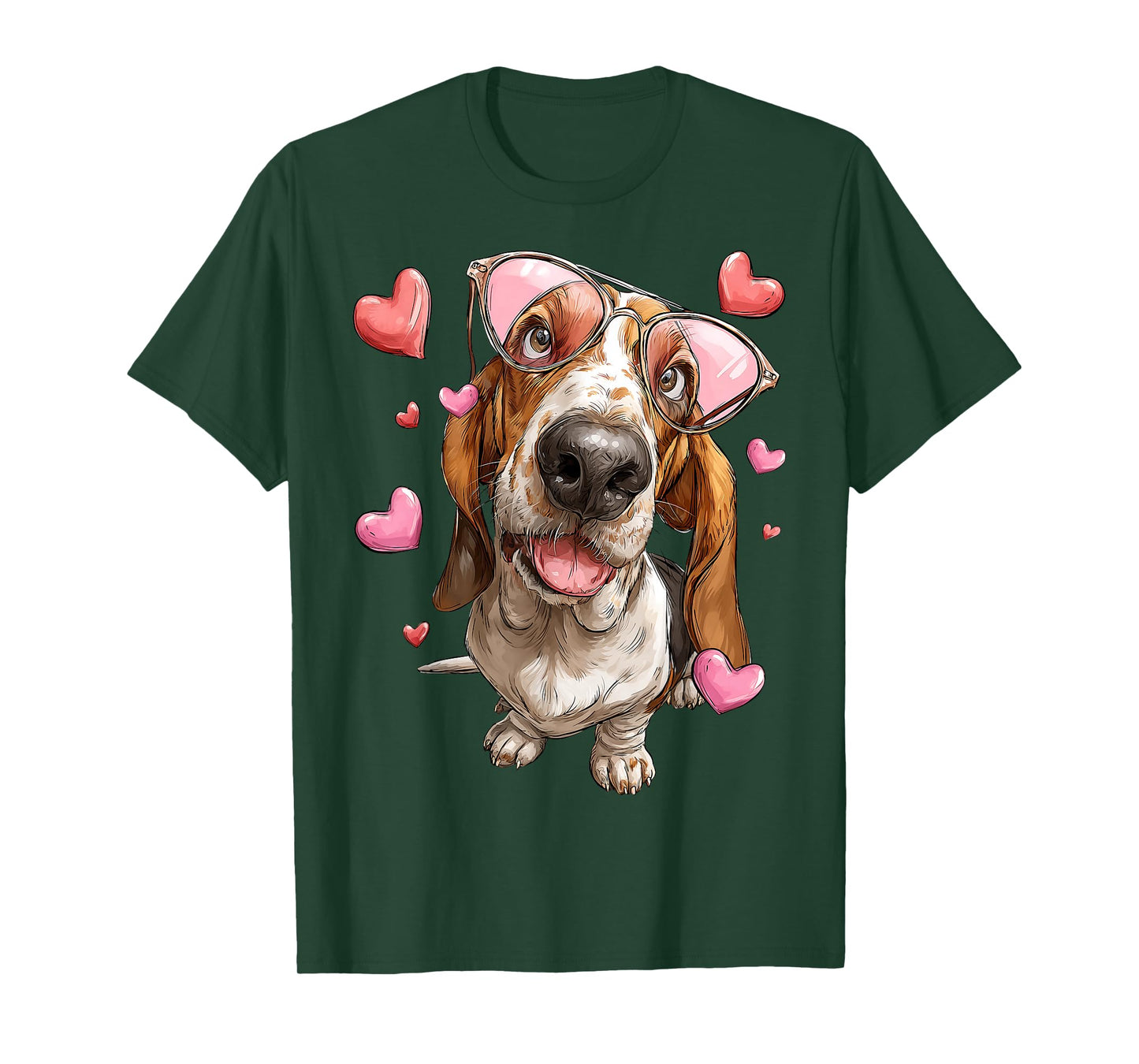Basset Hound Dog Valentine's Day Heart Sunglasses T-Shirt