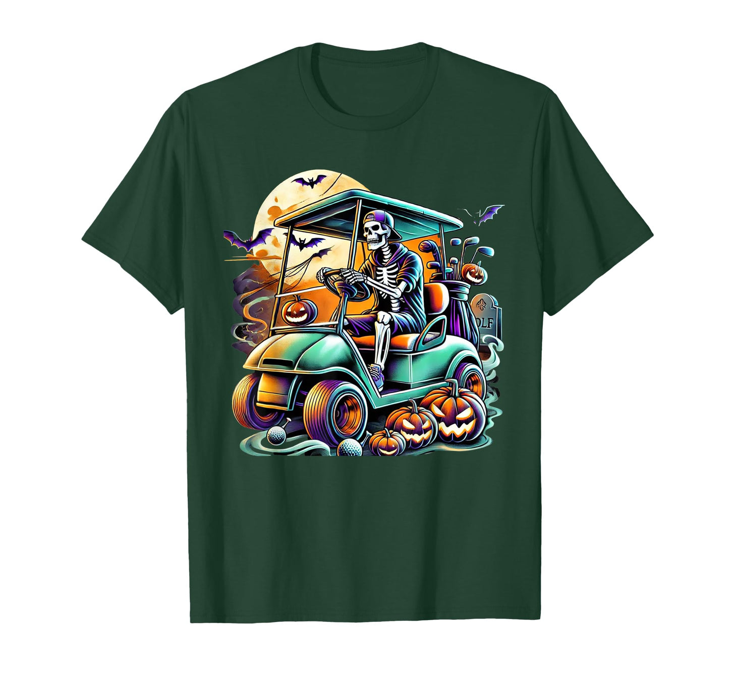 Funny Vintage Halloween Skeleton Golf Cart Golfer Men Women T-Shirt