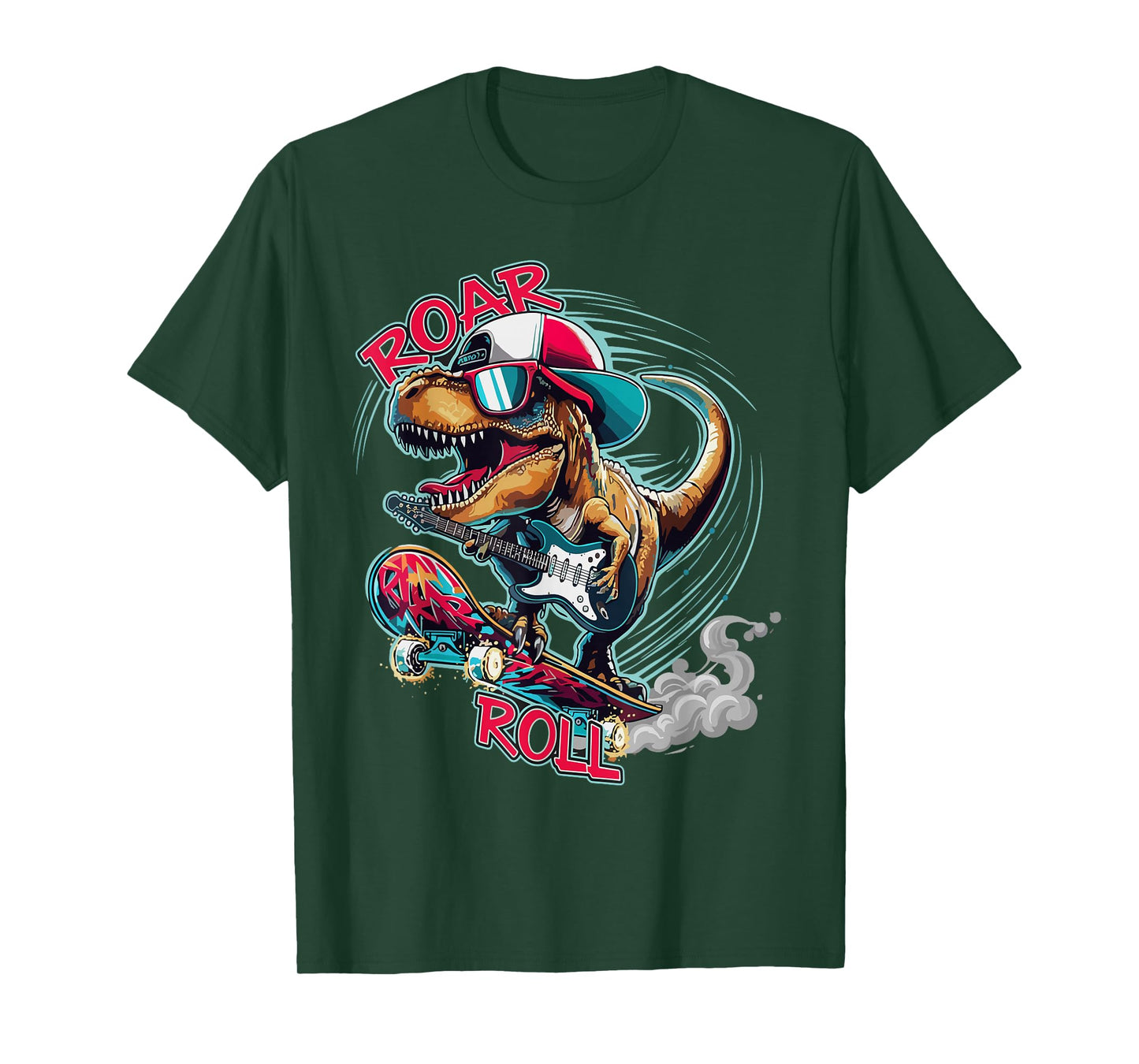Skater Guitar T-Rex Roar Roll Dinosaur for Boys Men Women T-Shirt