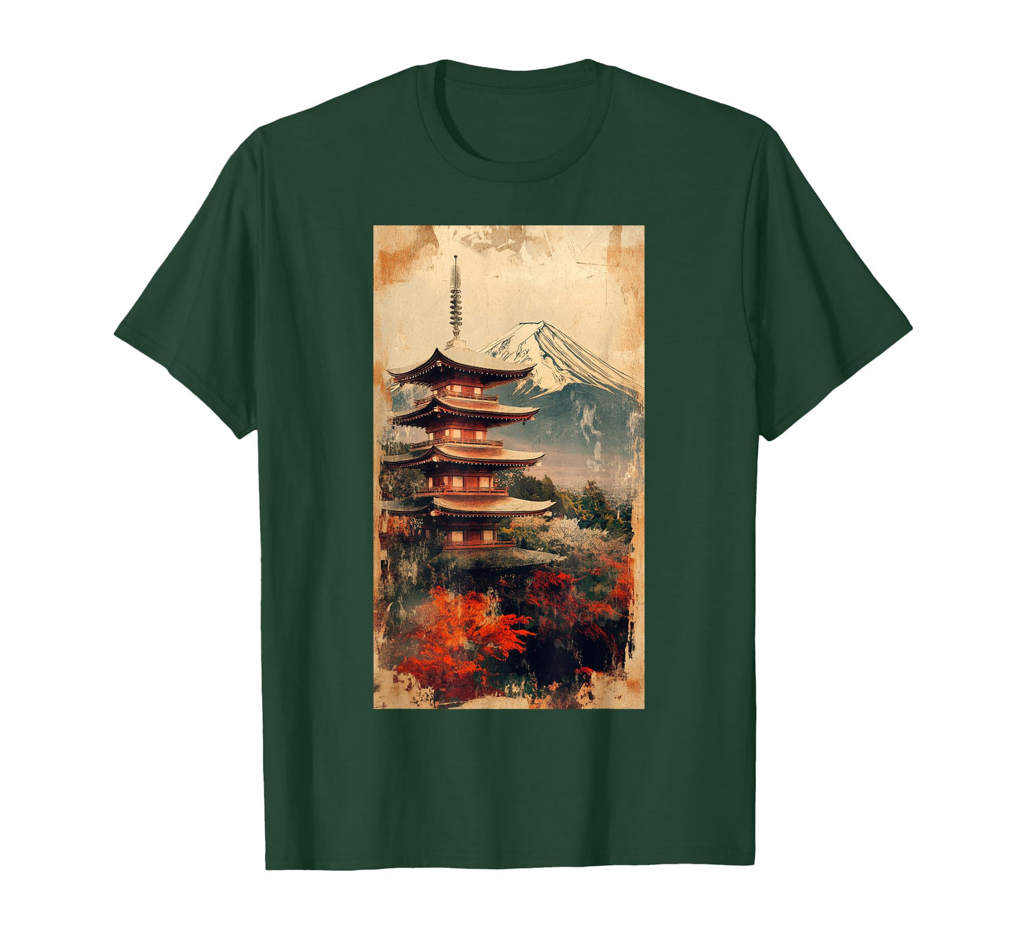 Vintage Japanese Landscape Pagoda Mount Fuji T-Shirt