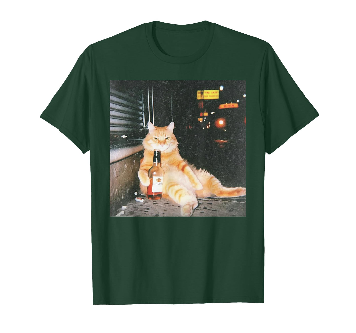 Vintage Drunk Cat Meme in Night Street Funny Cat Lover Gifts T-Shirt