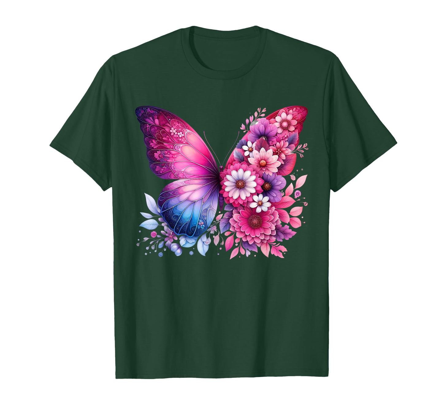 Butterfly On Pink & Purple Colored Flowers Butterfly Lover T-Shirt