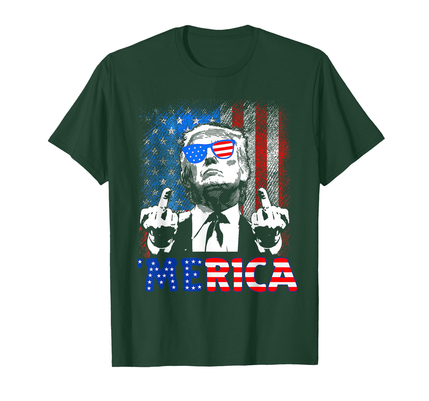 Funny Trump 4th Of July Merica American Flag Sunglasses T-Shirt