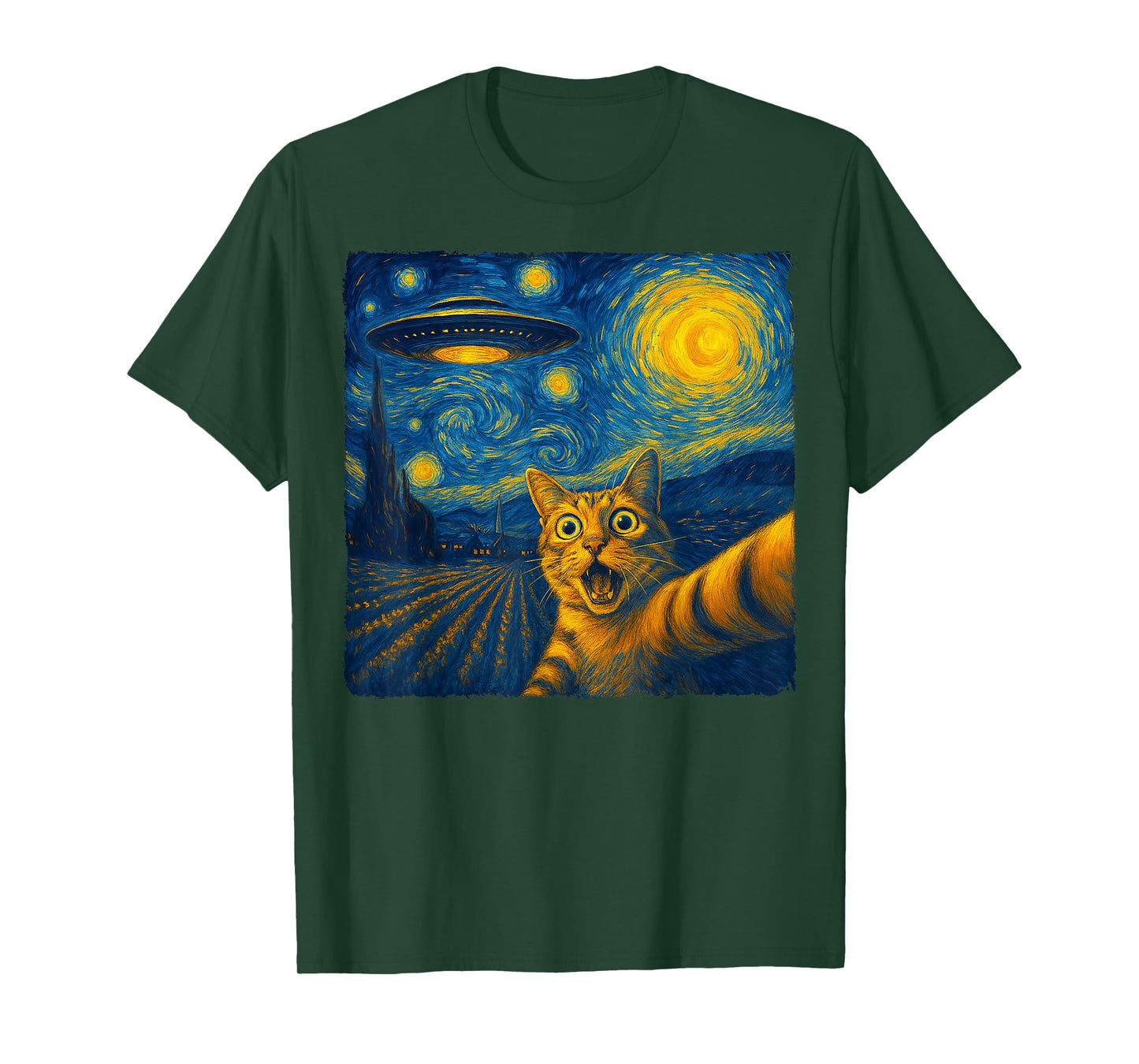 Cat Selfie with UFO Cats Starry Night Van Gogh Men Women Kid T-Shirt