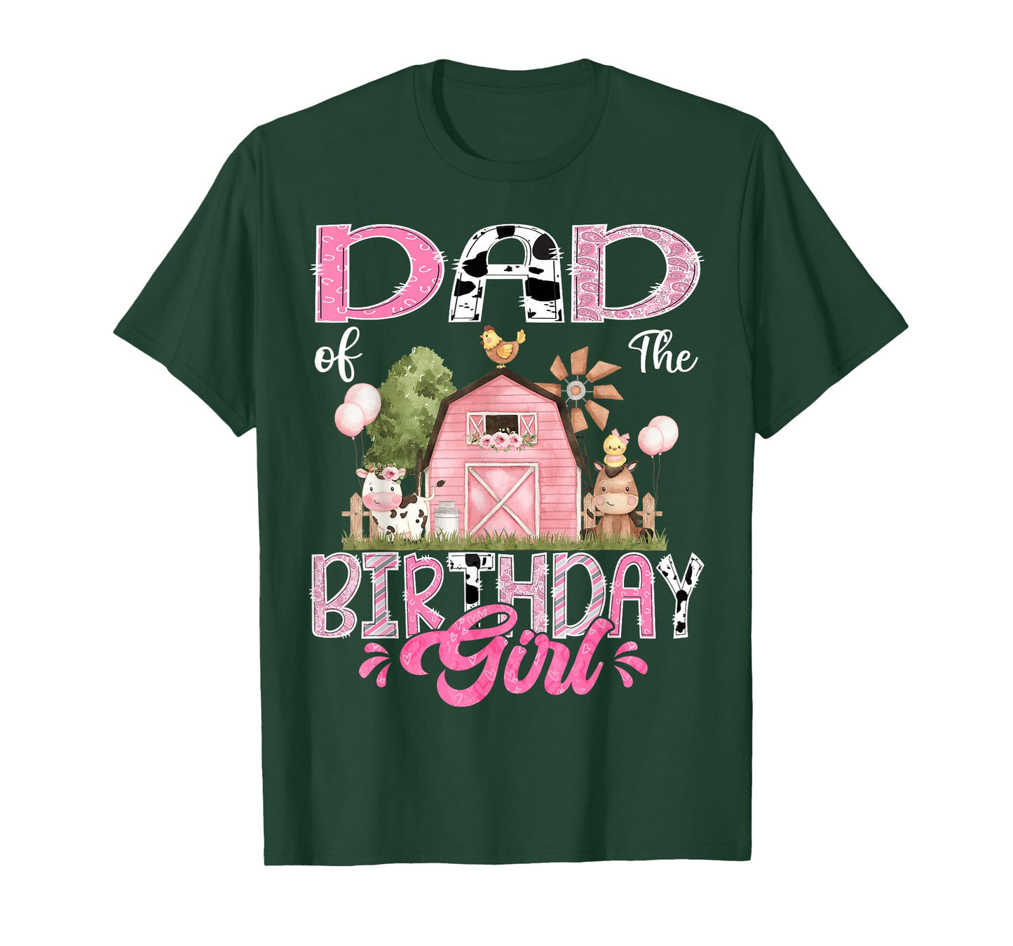 Dad Of The Birthday Girl 1St Birthday Pink Cow Farm T-Shirt