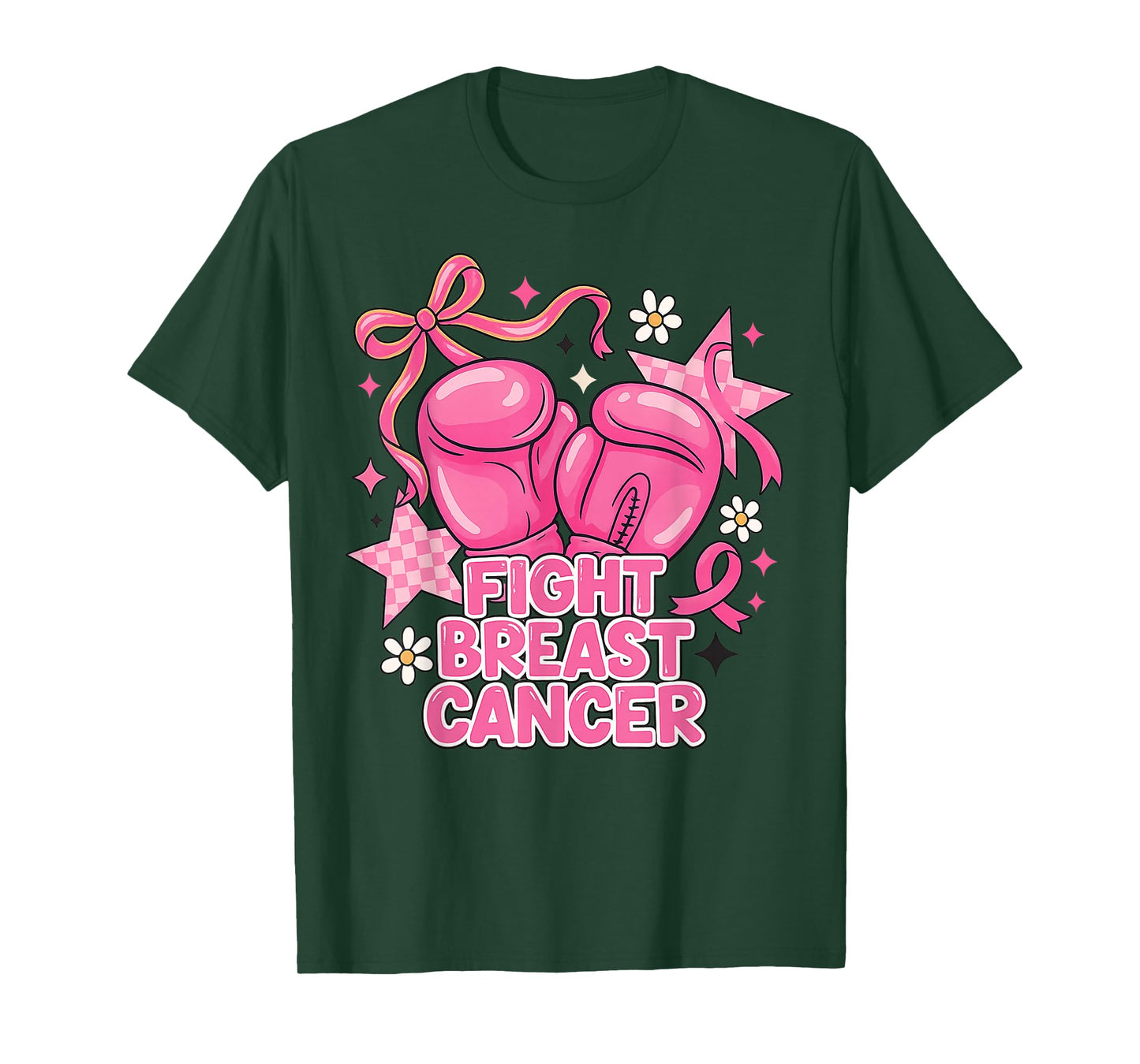 Girl Fight Boxing Gloves Pink Ribbon Breast Cancer Awareness T-Shirt