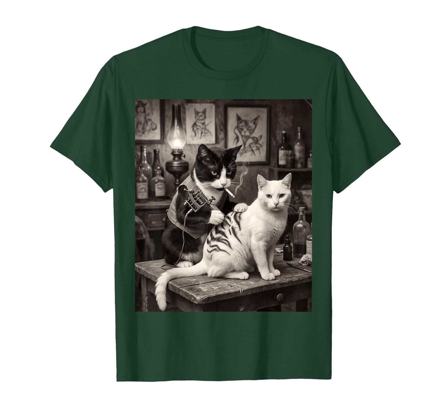 Cat Smoking Tattoo Vintage Inked Kitty Artist Funny Meme T-Shirt