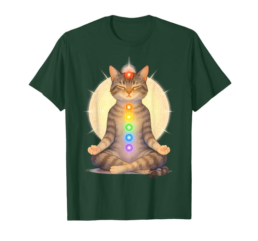 Meditating Chakra Cat Yoga Spiritual Cat Lovers Mandala T-Shirt