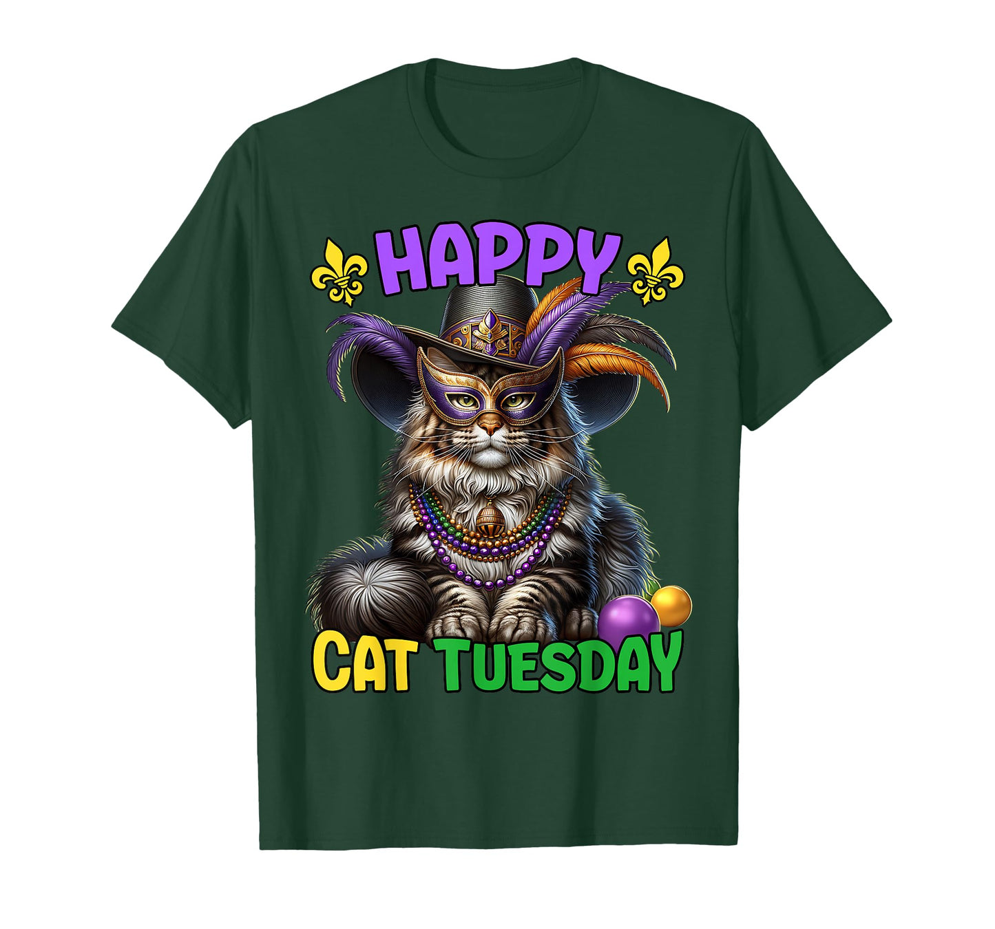 Mardi Gras Maine Coon Cat Tuesday Mardi Gras T-Shirt
