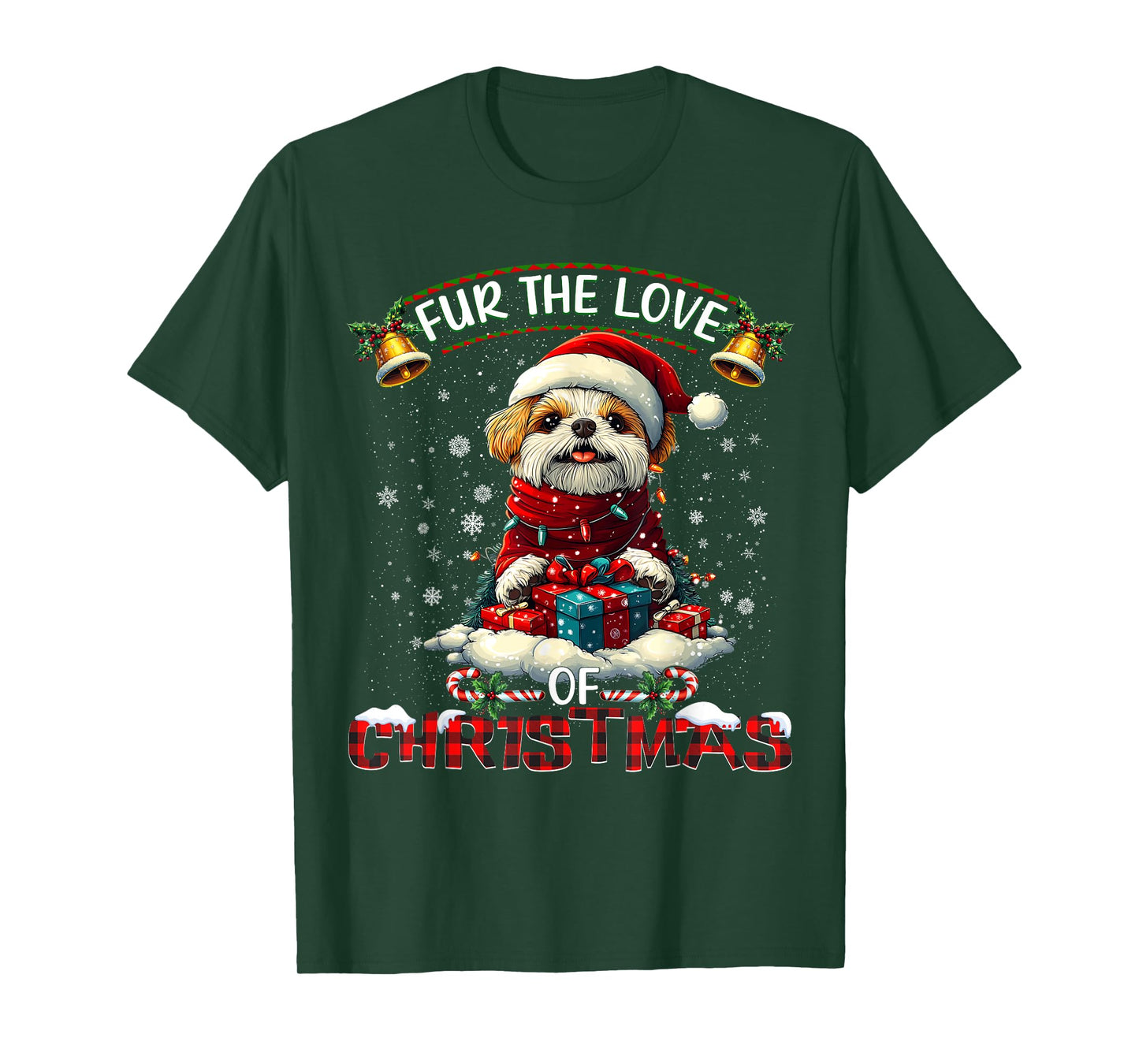 Shih Tzu Christmas Tree Lights Decorations Dog Lover Xmas T-Shirt