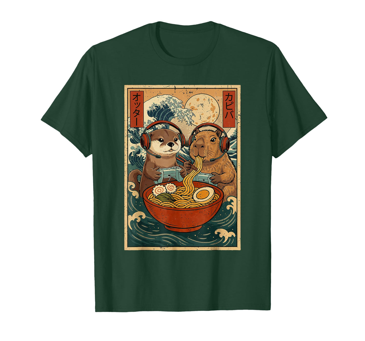 Kawaii Japanese Ramen Gamer Otter & Capybara Retro Gaming T-Shirt