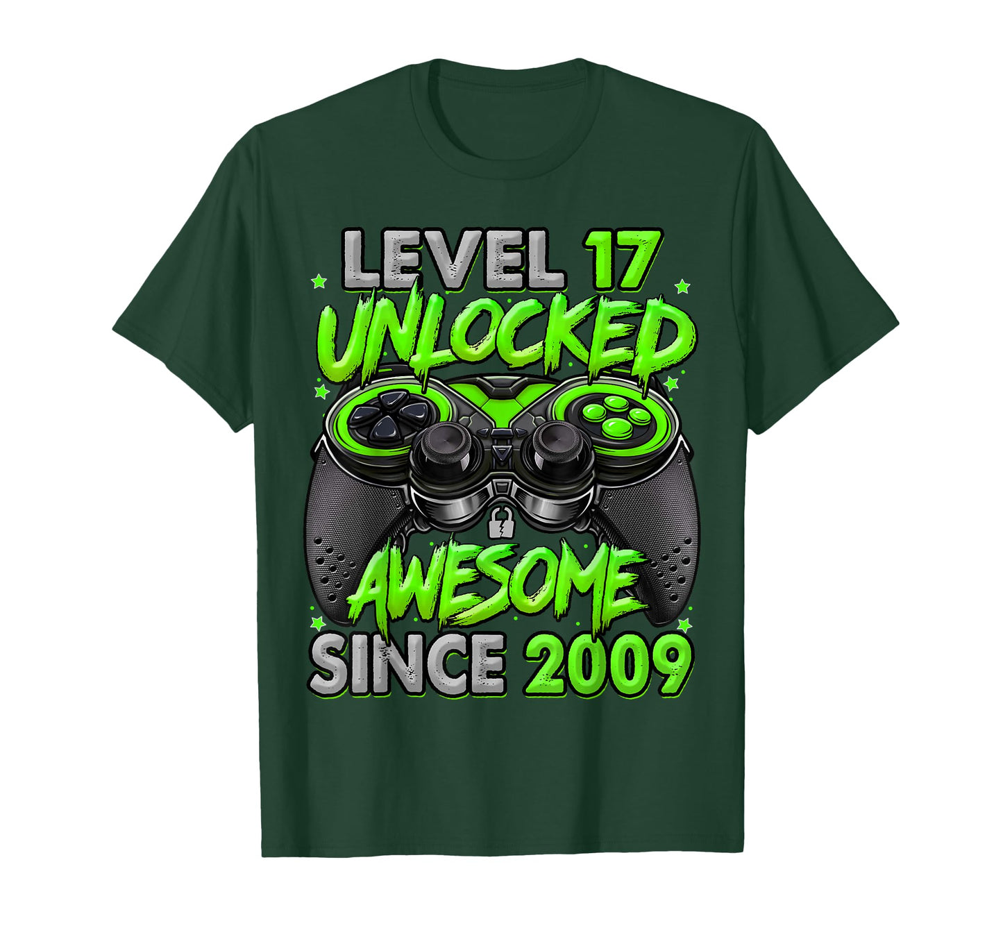 Level 17 Unlocked Awesome Since 2009 17th Birthday Gaming T-Shirt