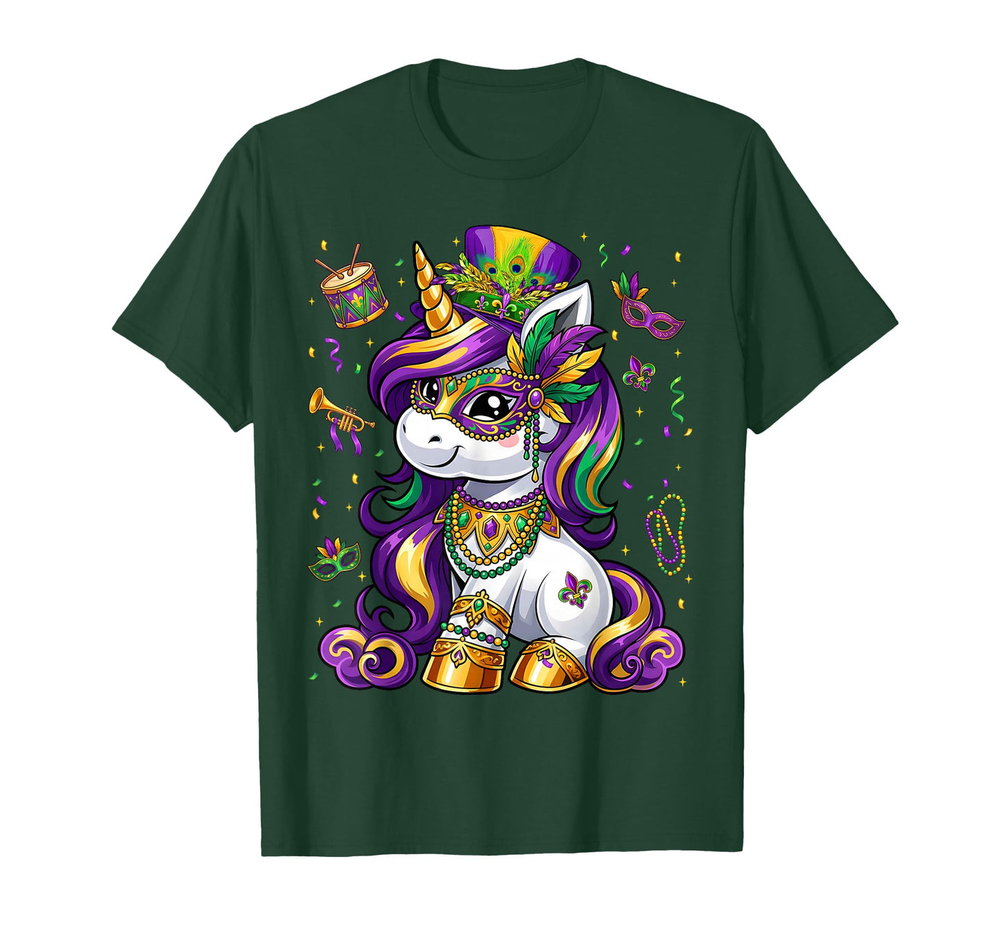 Cute Mardi Gras Princess Unicorn Bead Women Girl Kid Toddler T-Shirt