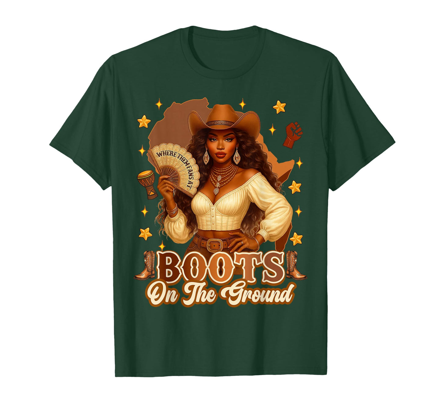 Boots On The Ground Black History Cowgirl Where Them Fans At T-Shirt