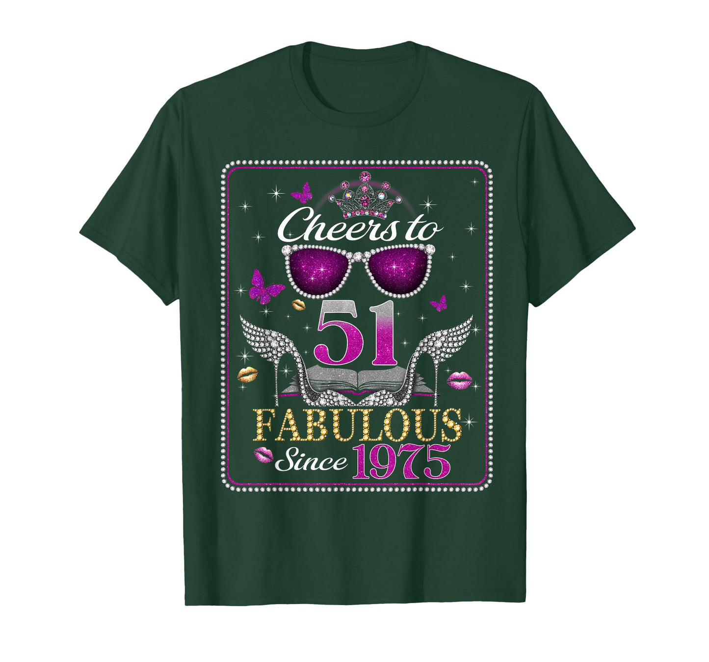 Womens Cheers to 51 Years Old EST 1975 51st Birthday Queen T-Shirt