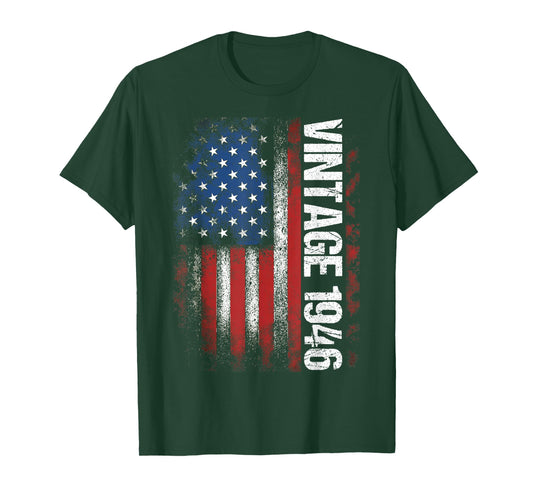 Vintage 1946 80th Birthday Gifts 80 Years Old American Flag T-Shirt