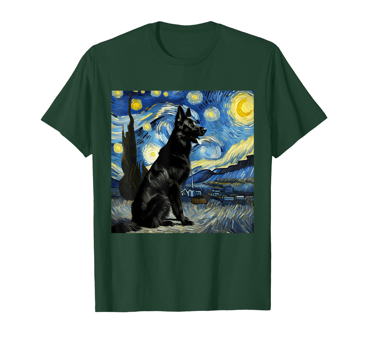Black German Shepherd Starry Night Van Gogh Thanksgiving T-Shirt