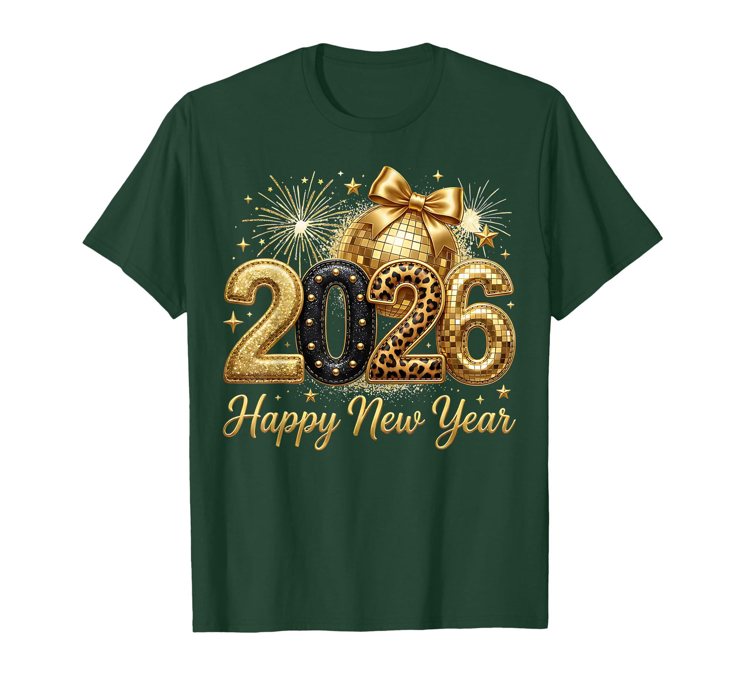 Happy New Year Party 2026 Disco Ball Bow Matching Men Women T-Shirt