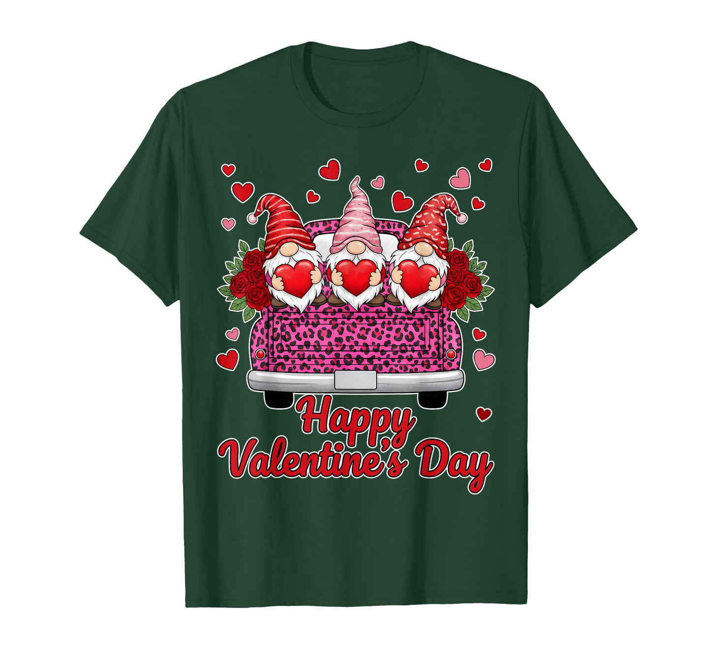 Three Gnomes and Leopard Truck Happy Valentine's Day Lovers T-Shirt