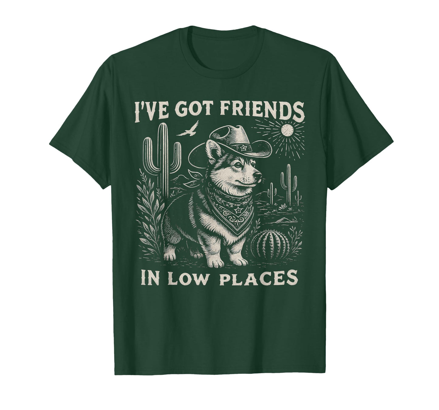 I've Got Friends in Low Places Funny Corgi Dad Cowboy Doxie T-Shirt