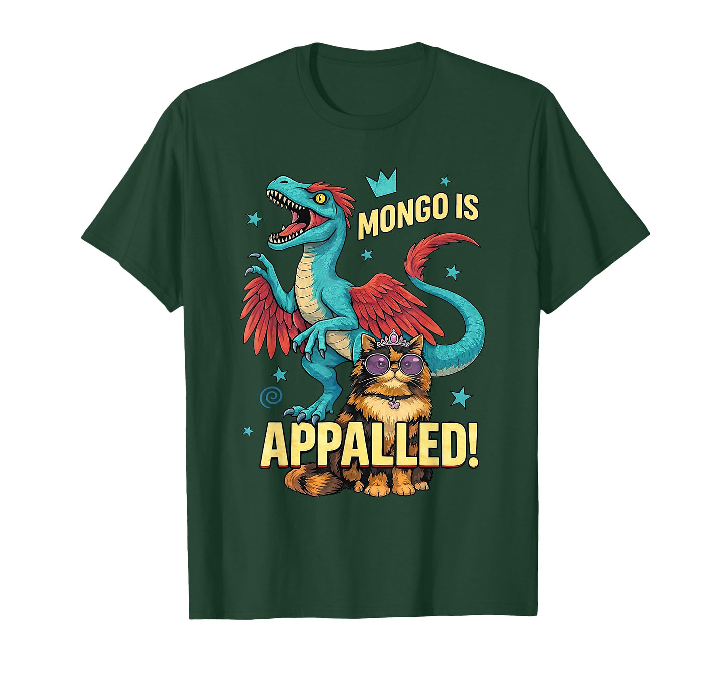 Retro Mongo is Appalled Princess Cat Riding Dinosaur Womens T-Shirt