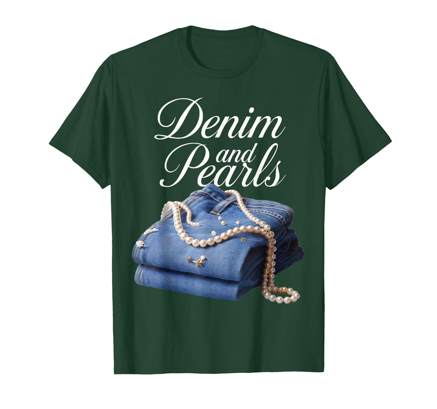 Denim and Pearls for Ladies Denim with pearls jeans T-Shirt