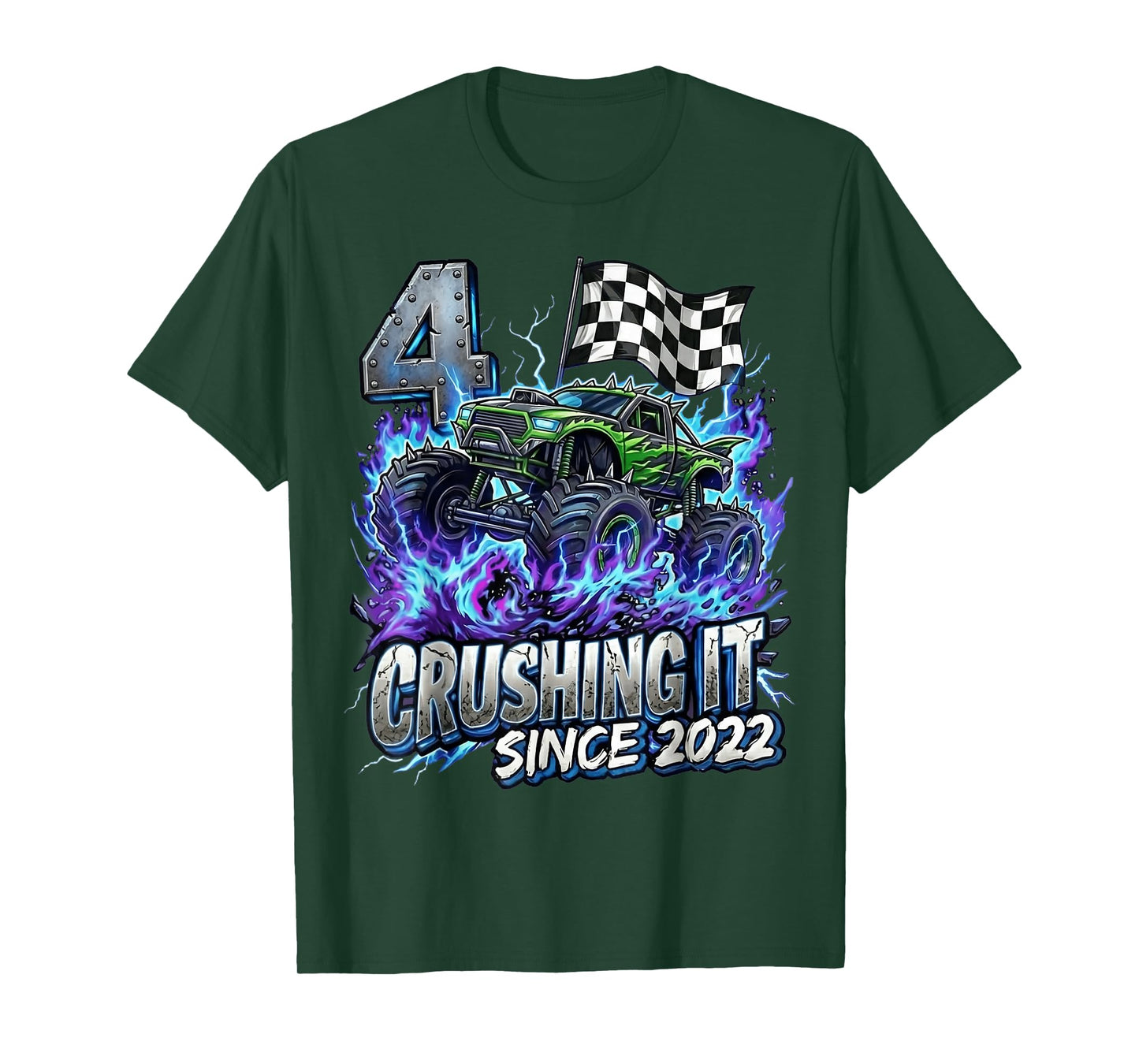 4th Birthday Monster Truck 4 Years Old Boys Kids Born 2022 T-Shirt