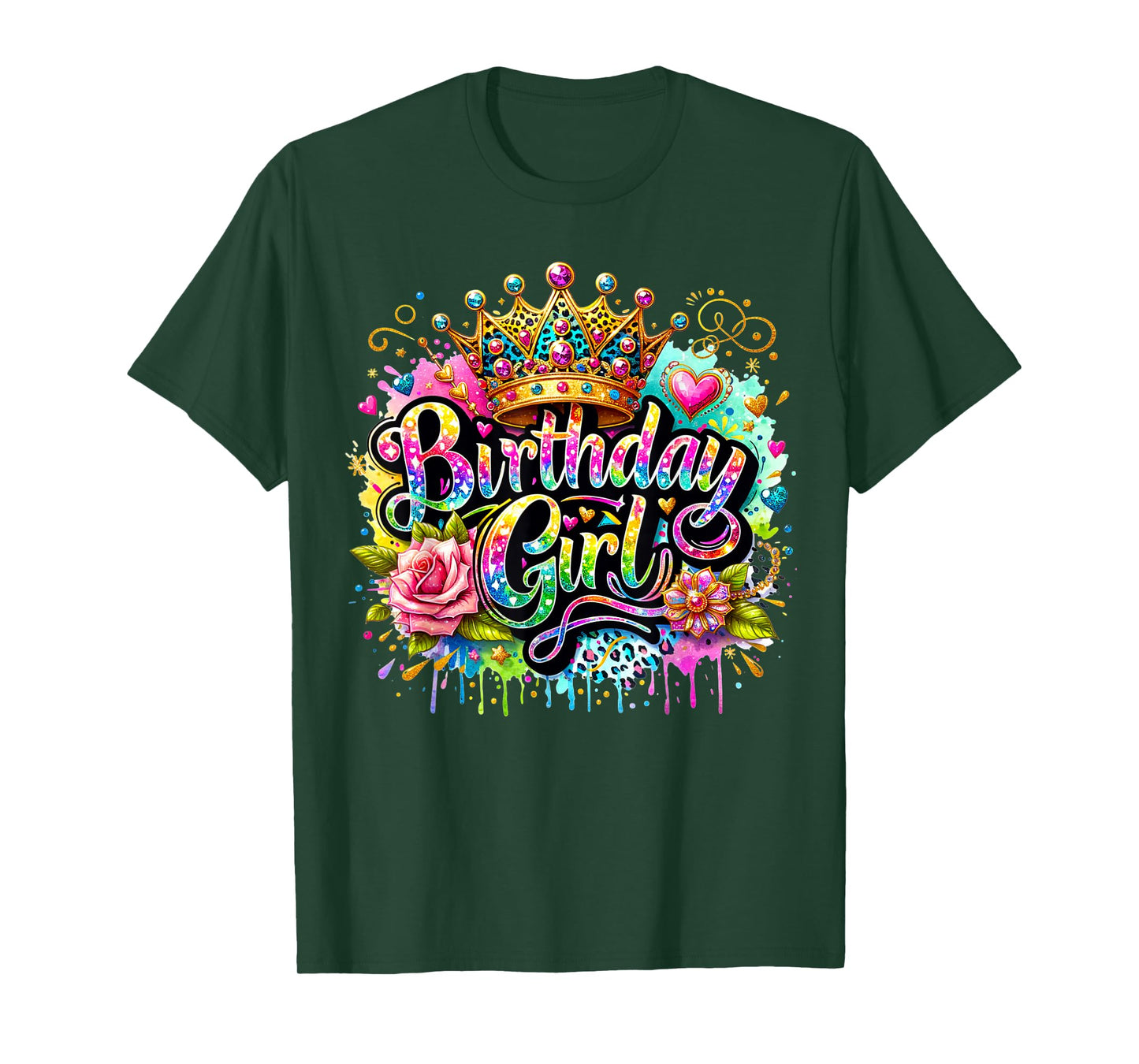 Birthday Girl Crown Floral Fun T-Shirt for Women T-Shirt