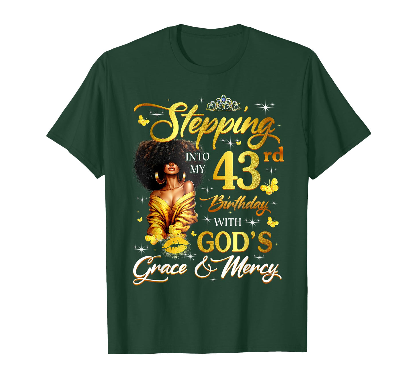 Stepping Into My 43rd Birthday Black Queen Bday T-Shirt