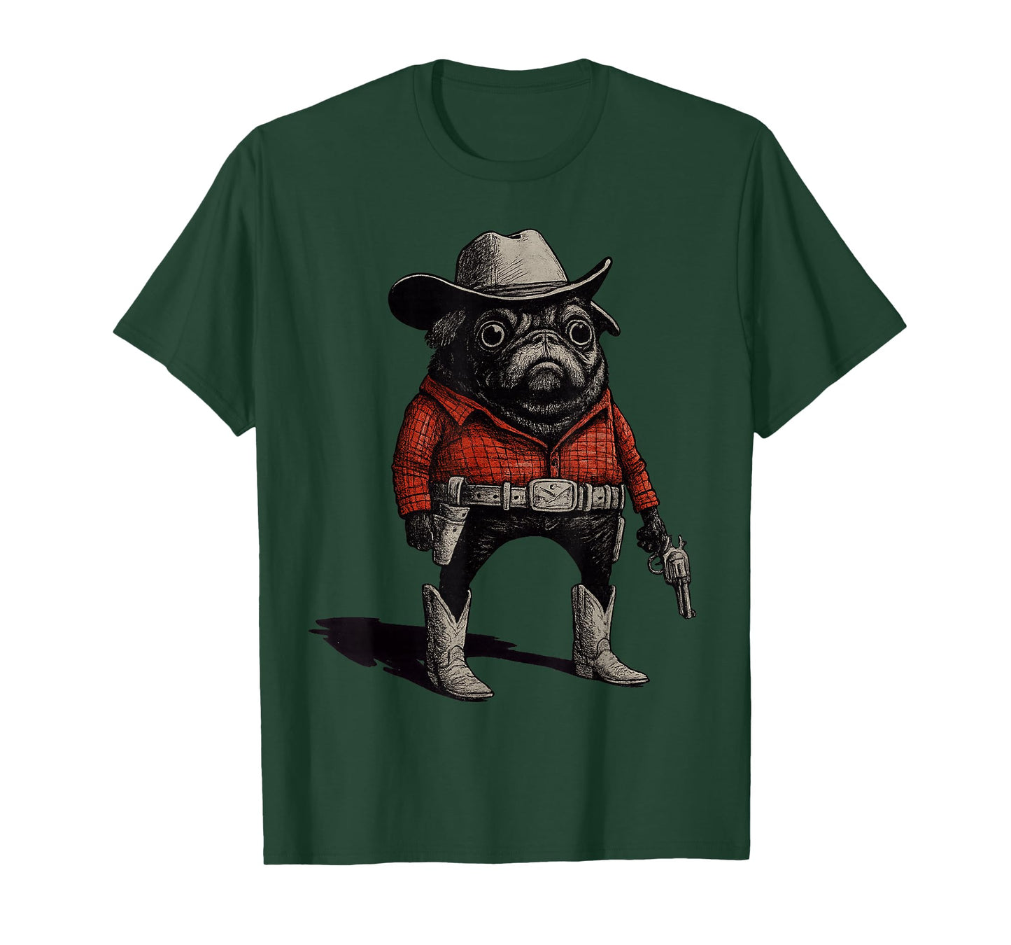Cowboy Pug Dog Funny Western Outfit Red Pug Cowboy Meme T-Shirt