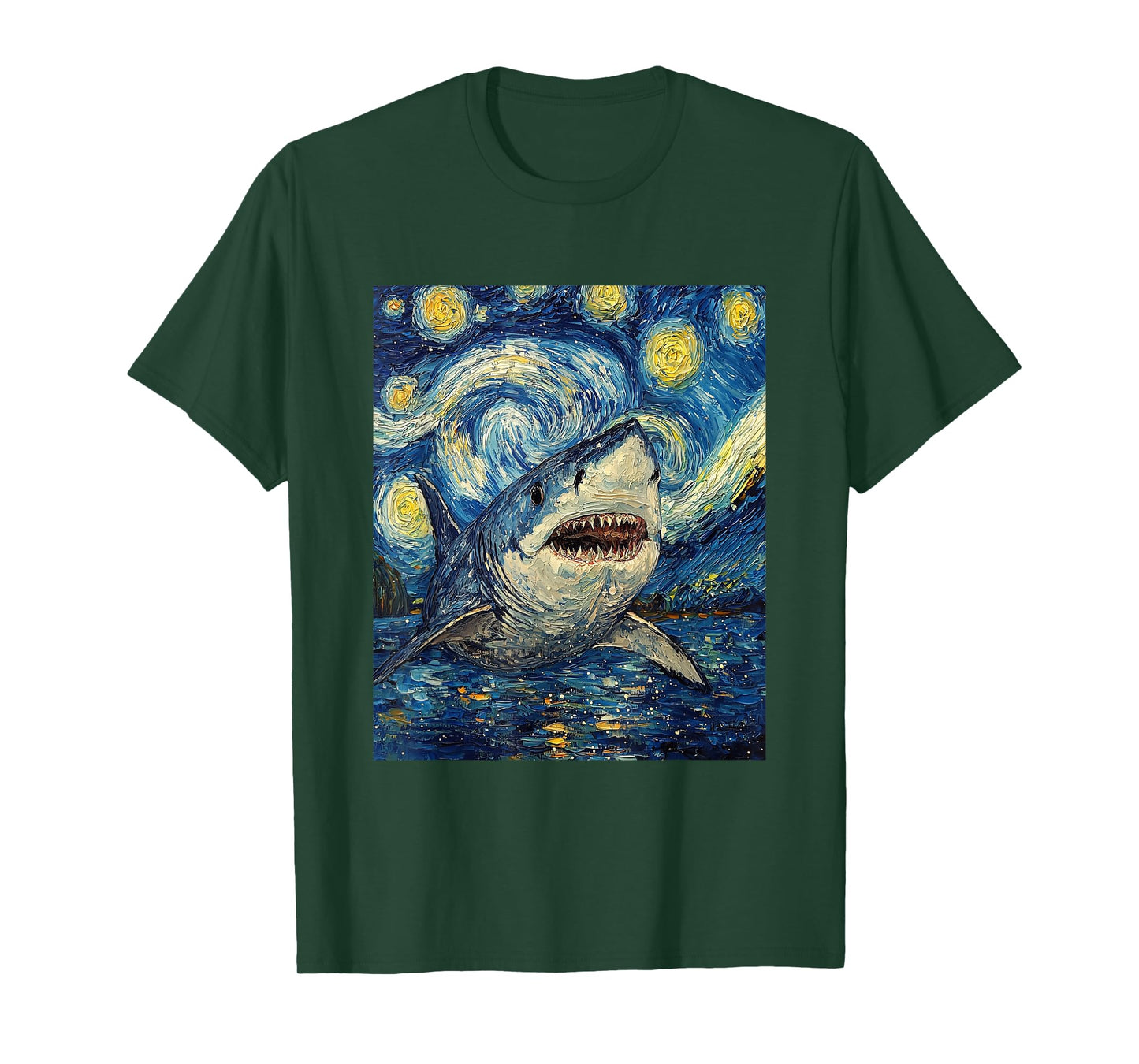 Funny Shark - Van Gogh Style - Starry Night T-Shirt