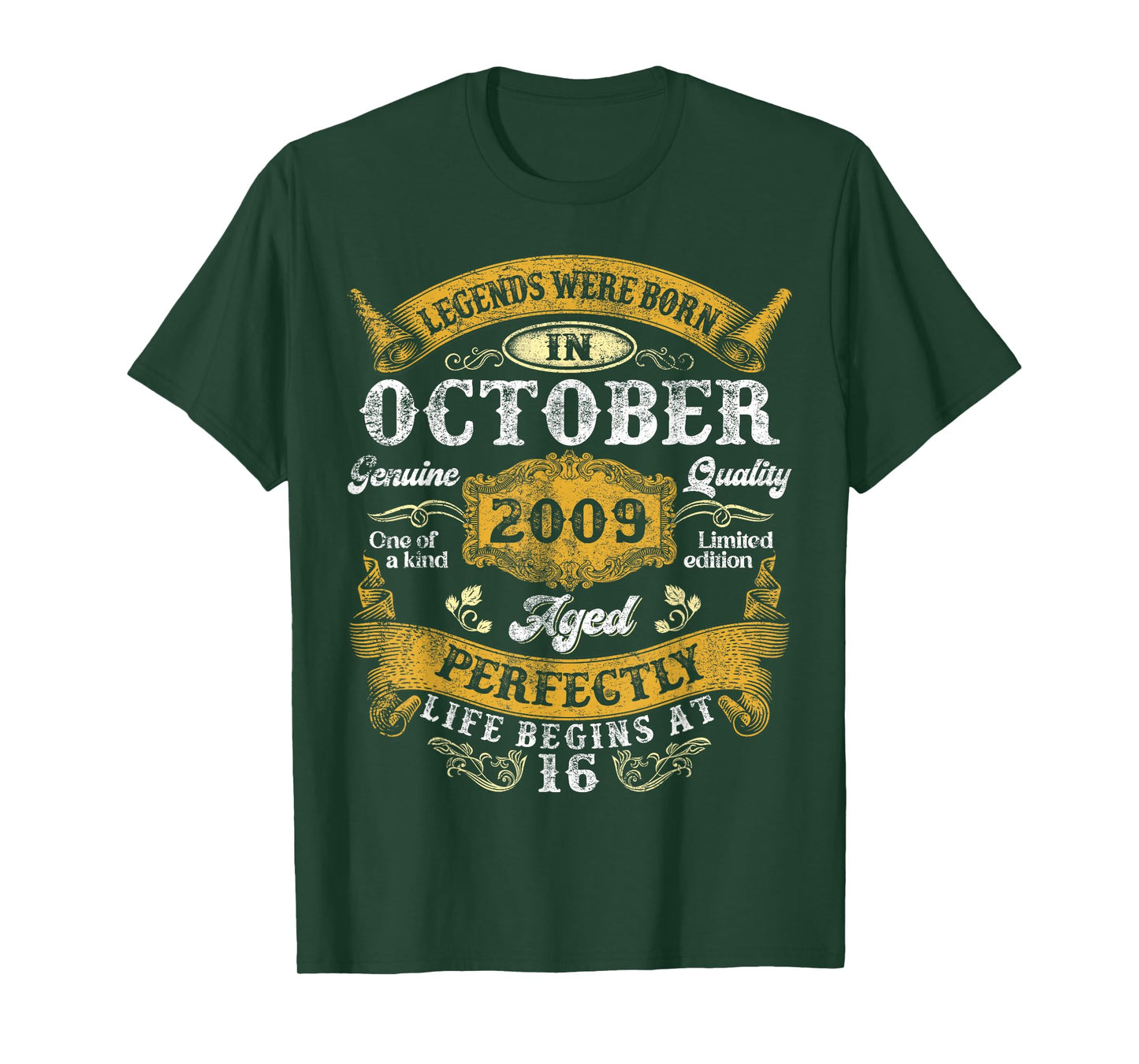 Legends Were Born In October 2009 Vintage 16th Birthday Boy T-Shirt