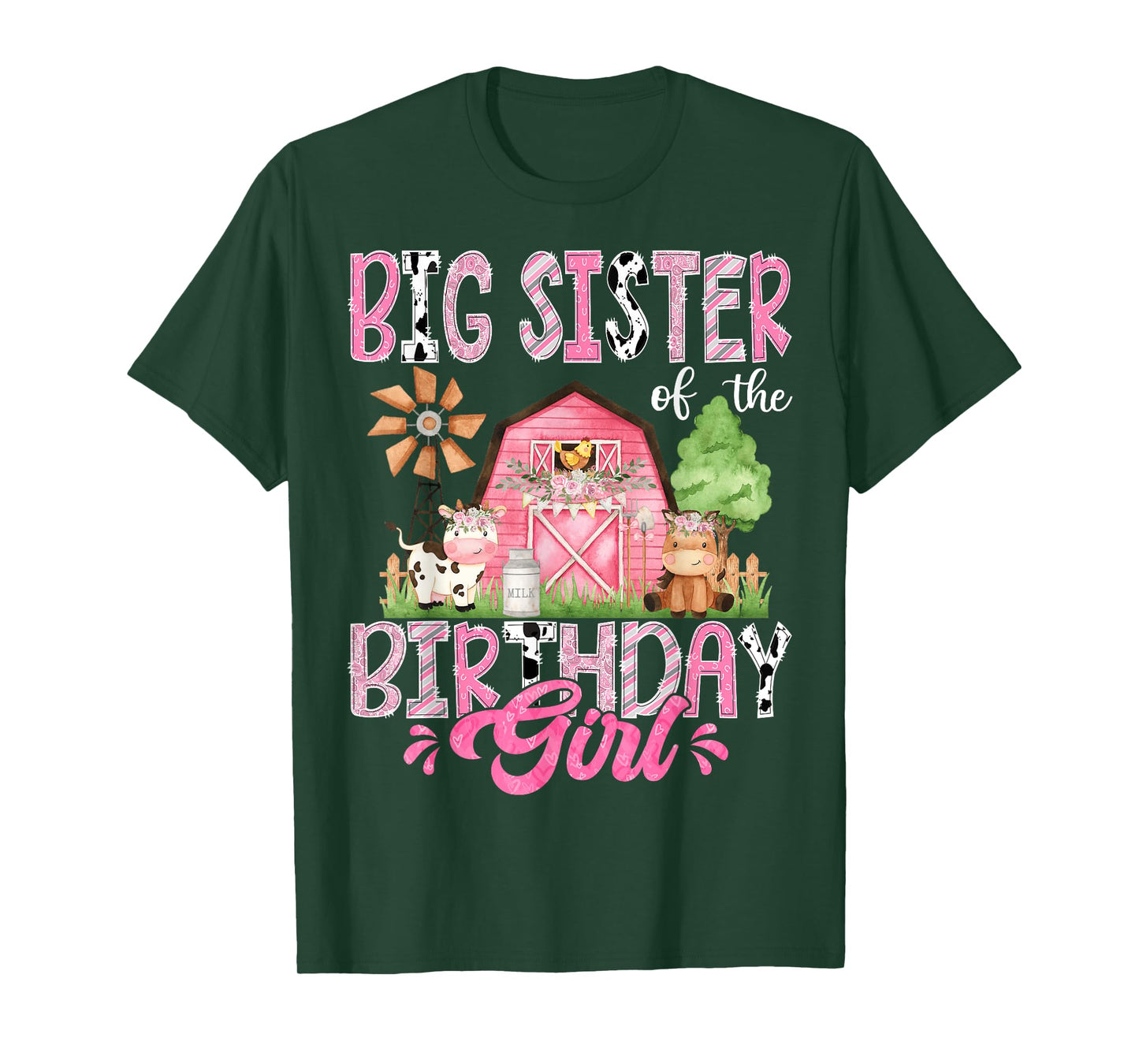 Big Sister Of The Birthday Girl 1St Birthday Pink Cow Farm T-Shirt