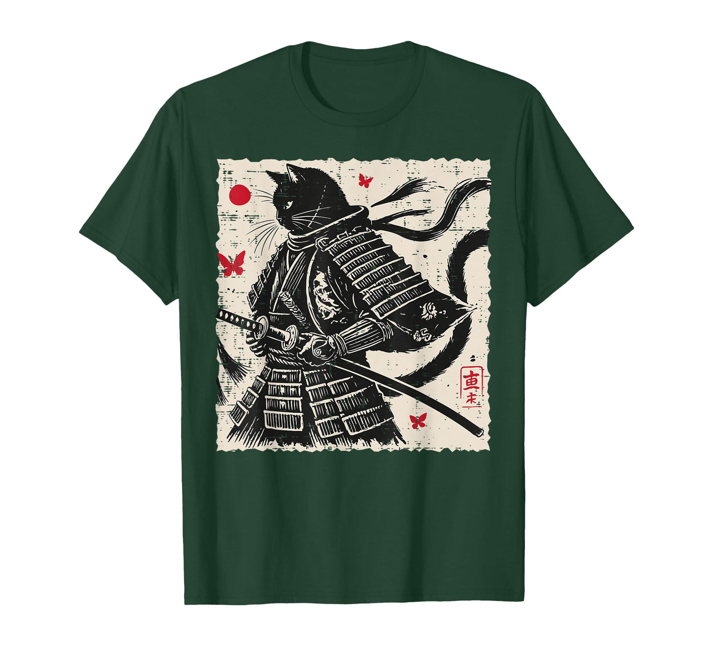 Japanese Cat Samurai Armor Vintage Art Men Boys Kids Women T-Shirt