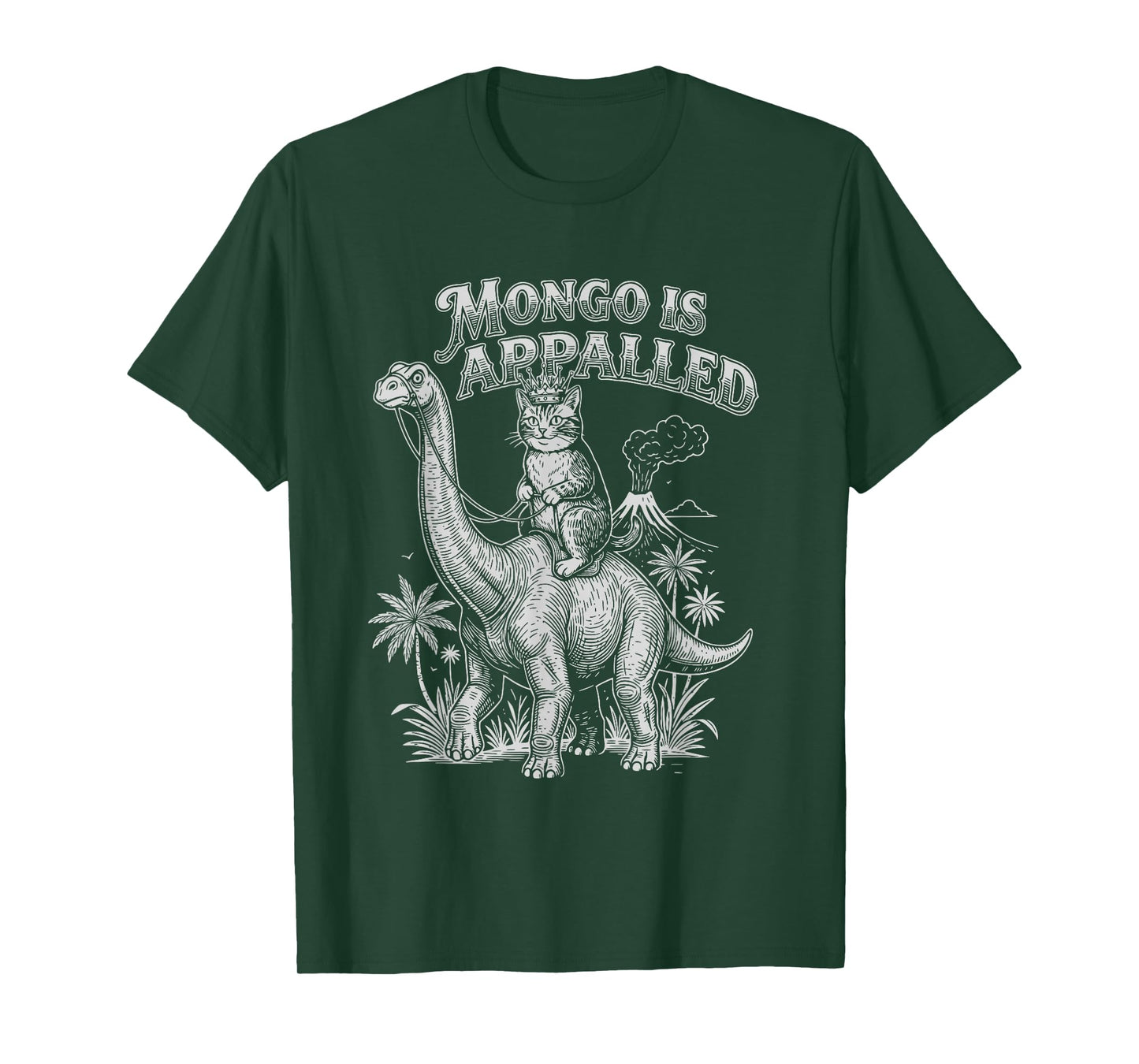 Mongo is Appalled Funny Cat Riding Dinosaur Retro Humor T-Shirt