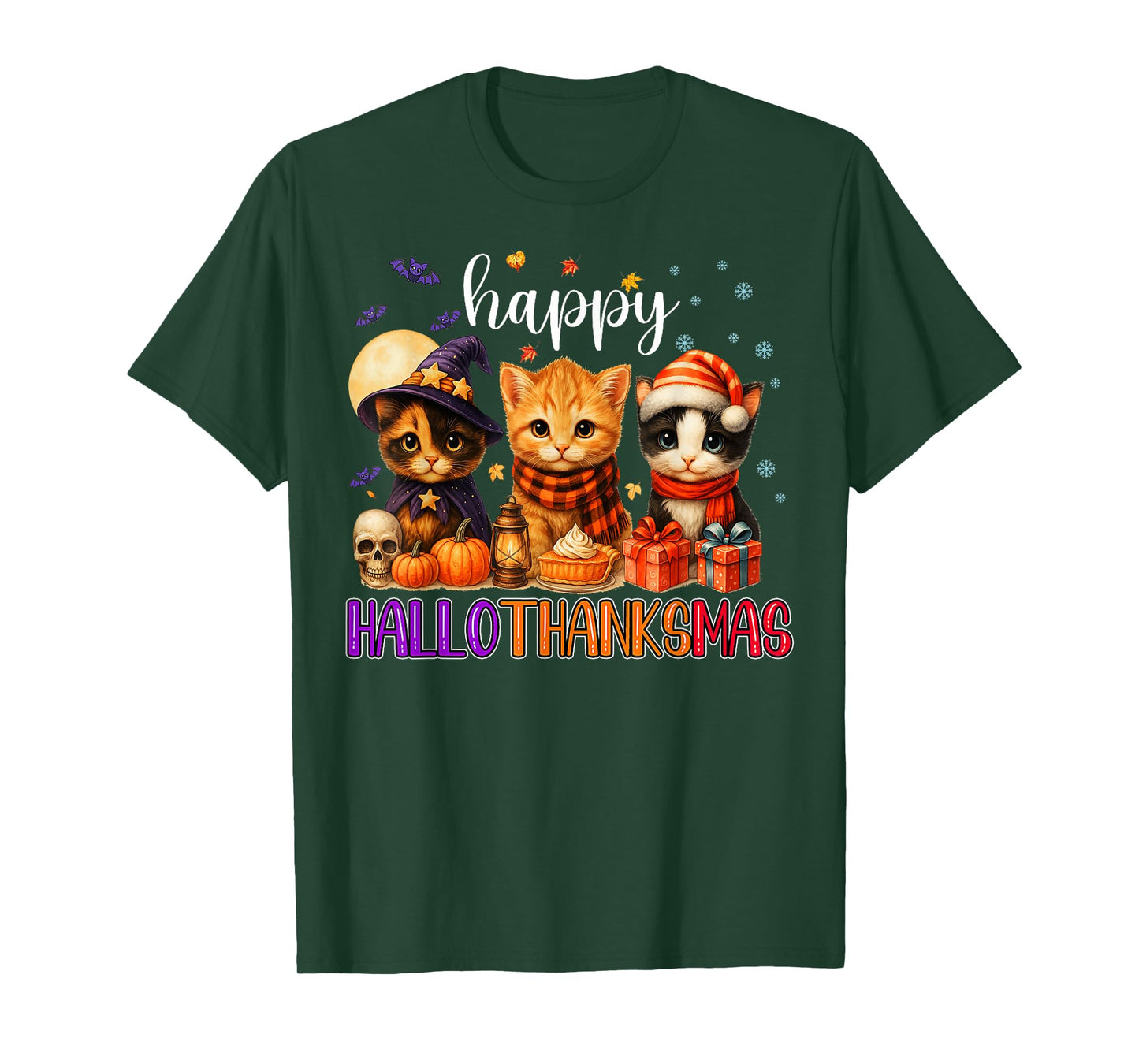Happy HalloThanksMas Funny Halloween Thanksgiving Christmas T-Shirt