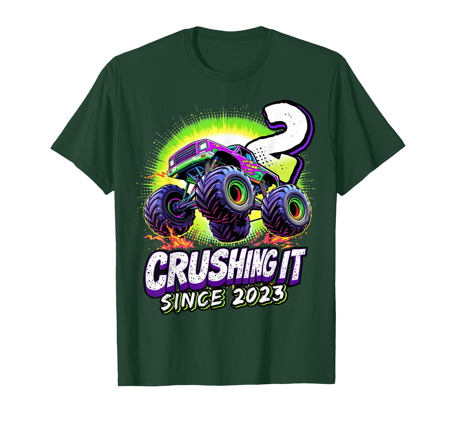 Birthday Monster Truck 2 Year Old Boys 2nd Party Born 2023 T-Shirt
