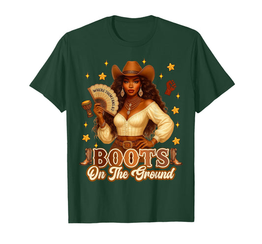 Boots On The Ground Black History Cowgirl Where Them Fans At T-Shirt