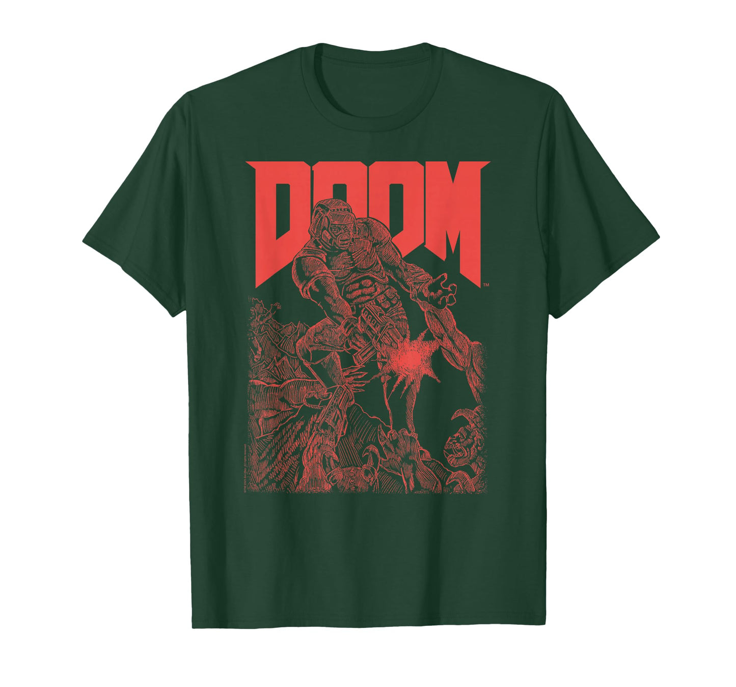 DOOM Red Sketched Cover Art Retro Video Game T-Shirt