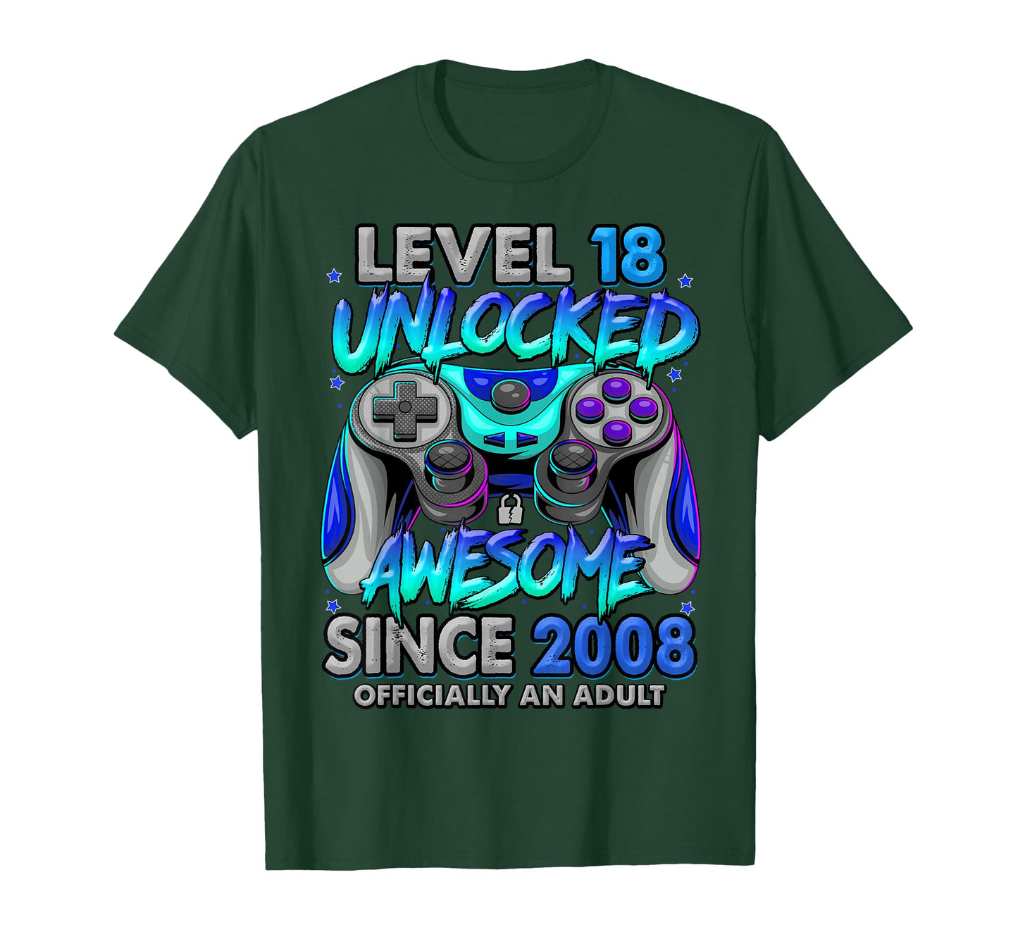 Level 18 Unlocked Awesome Since 2008 18th Birthday Gaming T-Shirt