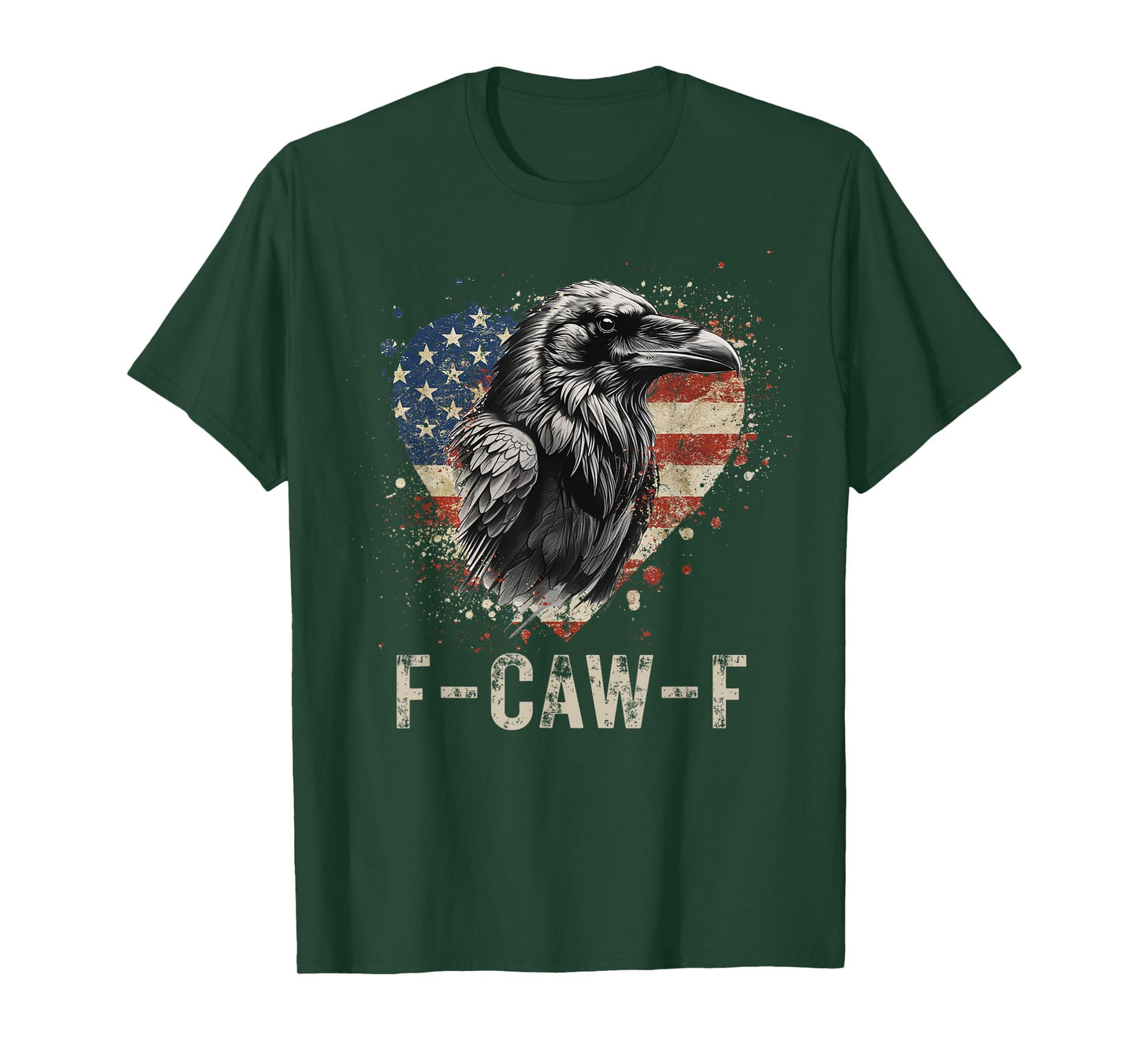 F-Caw-F Black Crow Black Bird Heart USA Flag Vintage T-Shirt